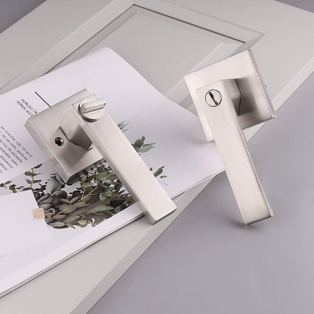 Satin Nickel Square Privacy Door Handles Leverset Lockset 10Pack P69728