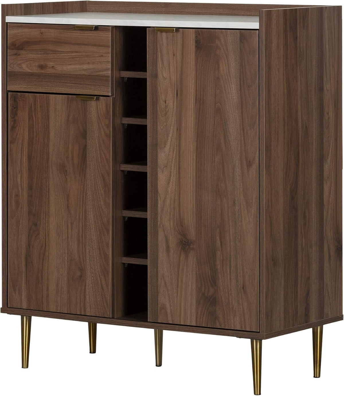 Natural Walnut and Faux Carrara Marble Buffet N155