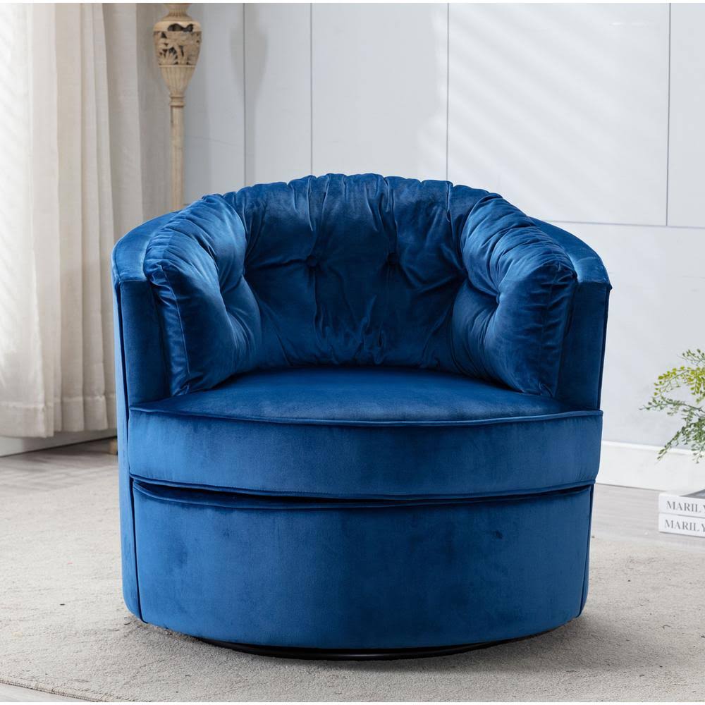Blue Tufted Swivel Accent Barrel Chair with Casters Q55743