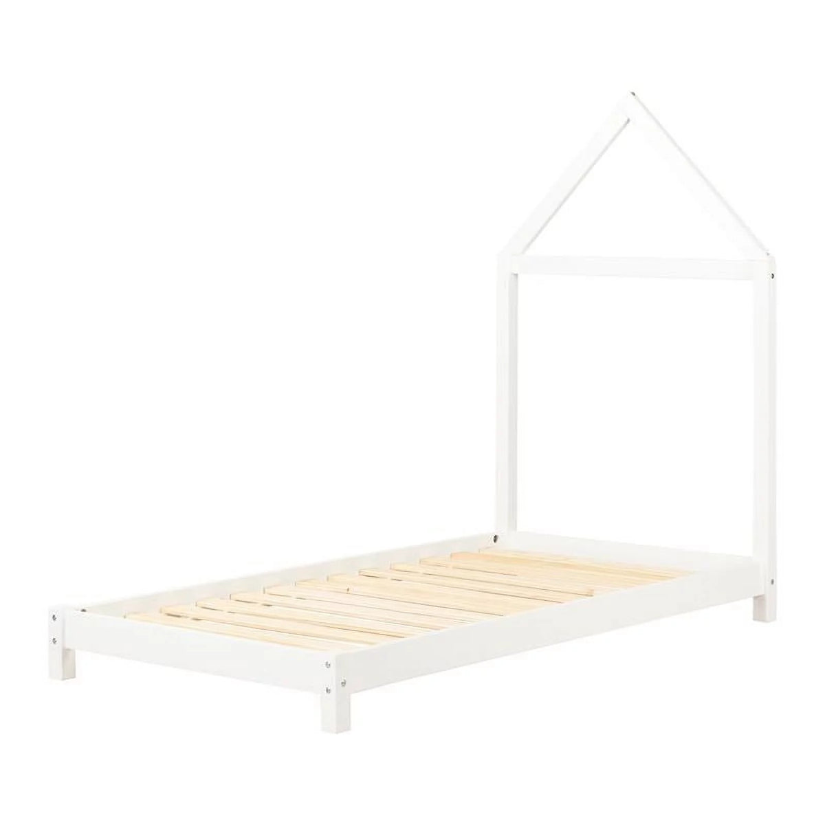White Wood Bed with House Frame Headboard H122508