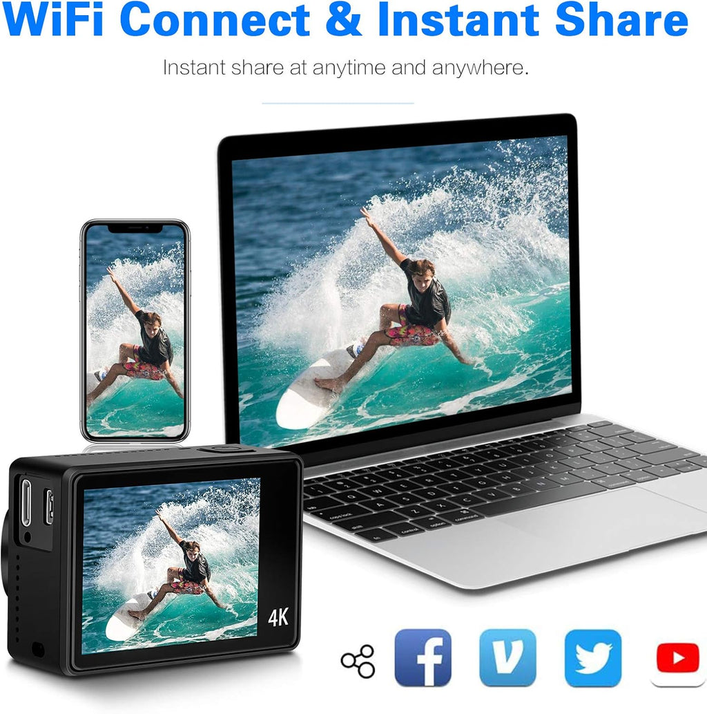 4K Action Camera 50fps 24MP Touch Screen 40M Waterproof WiFi Sport Camera with Remote Control and 32GB Micro SD Card K176