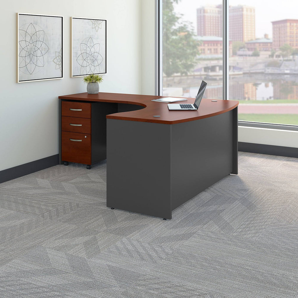 Hansen Cherry L-Shaped Desk with Mobile File Cabinet G968
