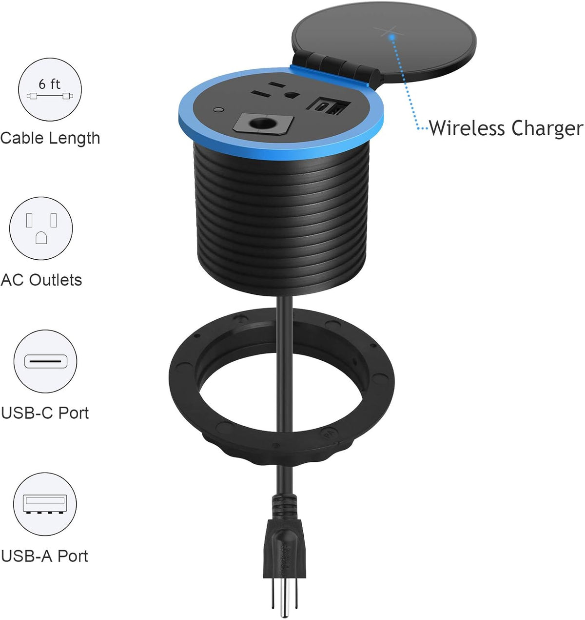 Desktop Power Grommet with Wireless Charger, USB C, 3.15" Hole, Pack of 2 P565690