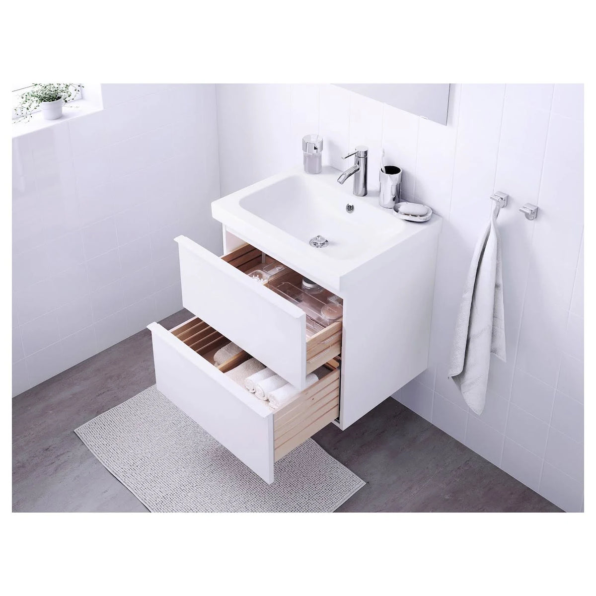 High Gloss White Sink Cabinet with 2 Drawers P845719
