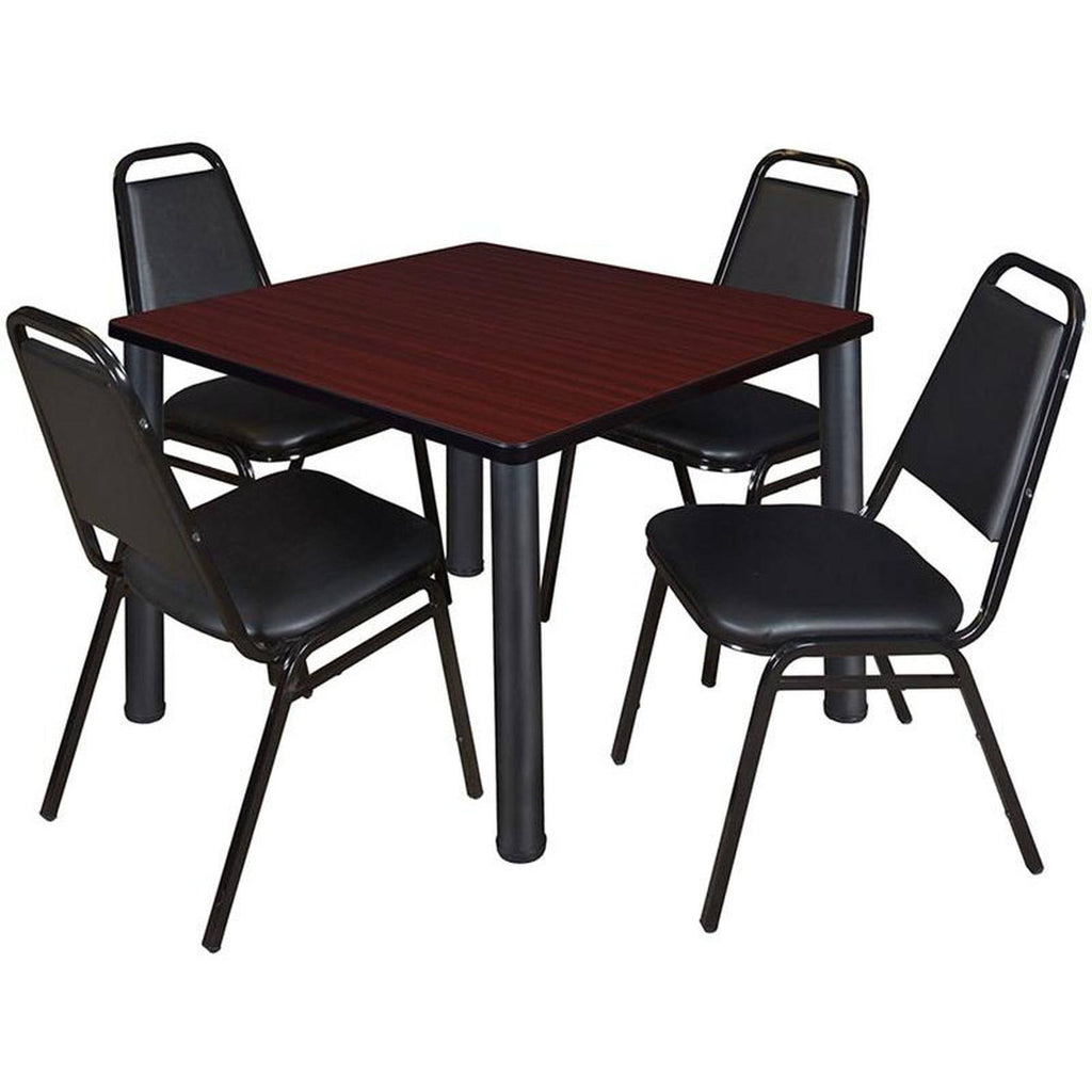 Mahogany Black Square Breakroom Table with 4 Stack Chairs V63776