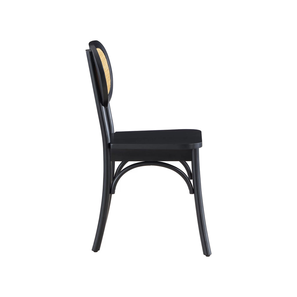 Black Rattan and Solid Wood Dining Chairs M448728