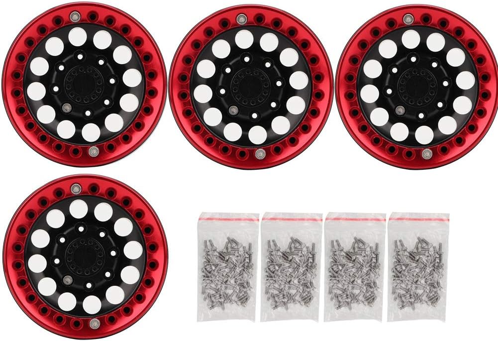 4Pcs 1.9 Inch Beadlock Wheel Rim Hub Accessory for RC Crawler Car (Black Red) E240191