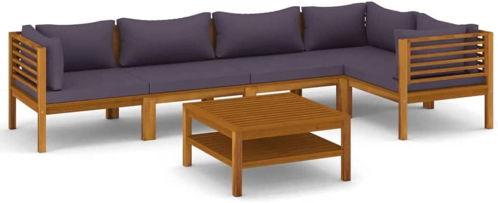 6 Piece Acacia Wood Patio Lounge Set with Cushion Gray V893