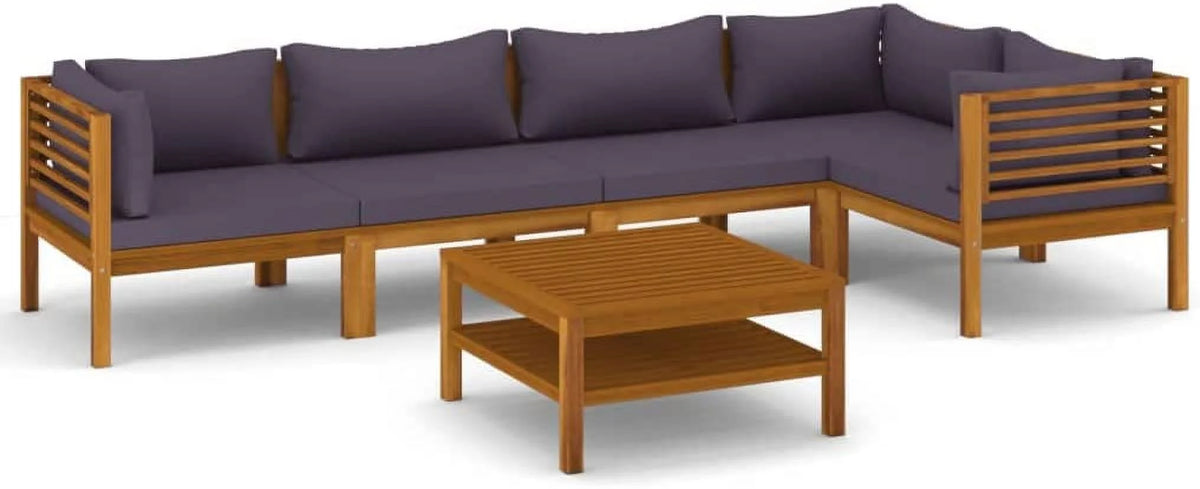 6 Piece Acacia Wood Patio Lounge Set with Cushion Gray V893