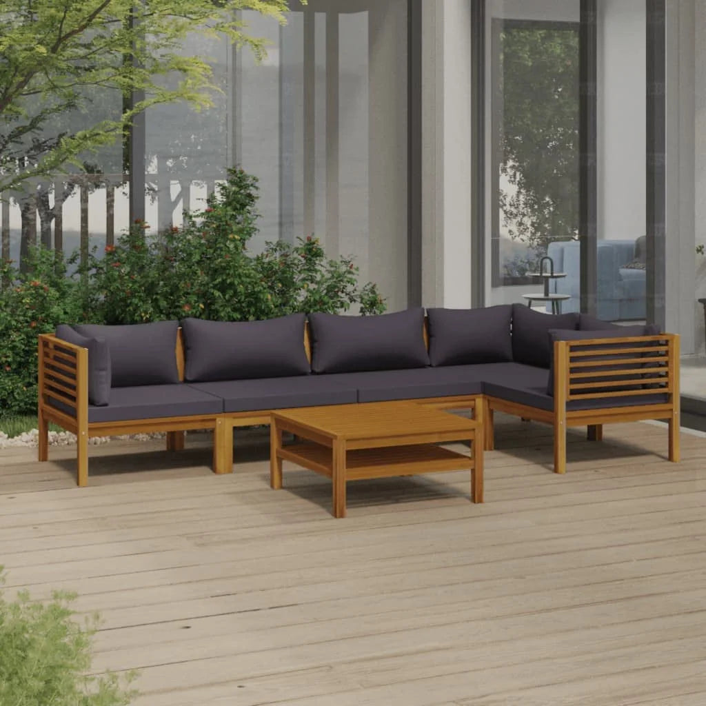 6 Piece Acacia Wood Patio Lounge Set with Cushion Gray V893