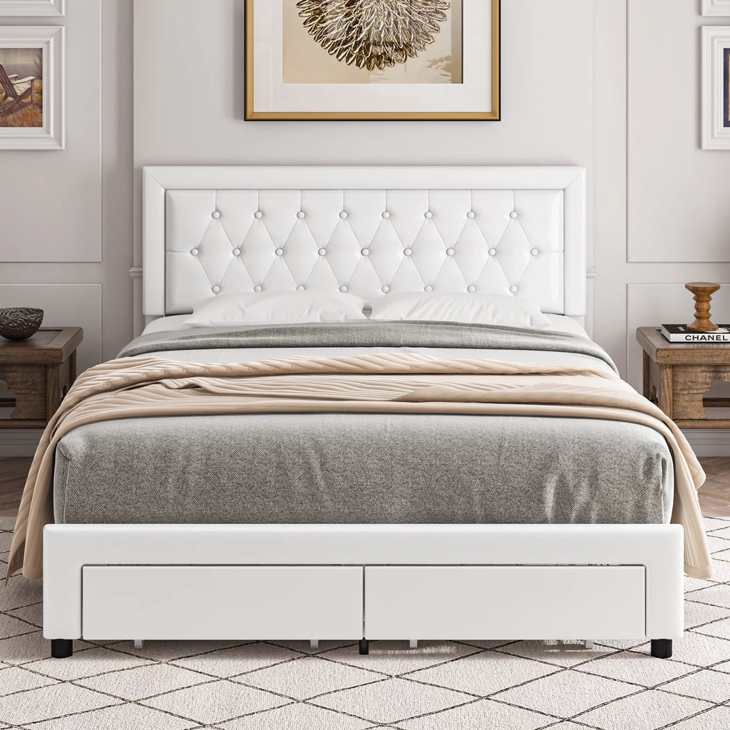 Queen Size Black PU Leather Upholstered Platform Bed Frame I82991