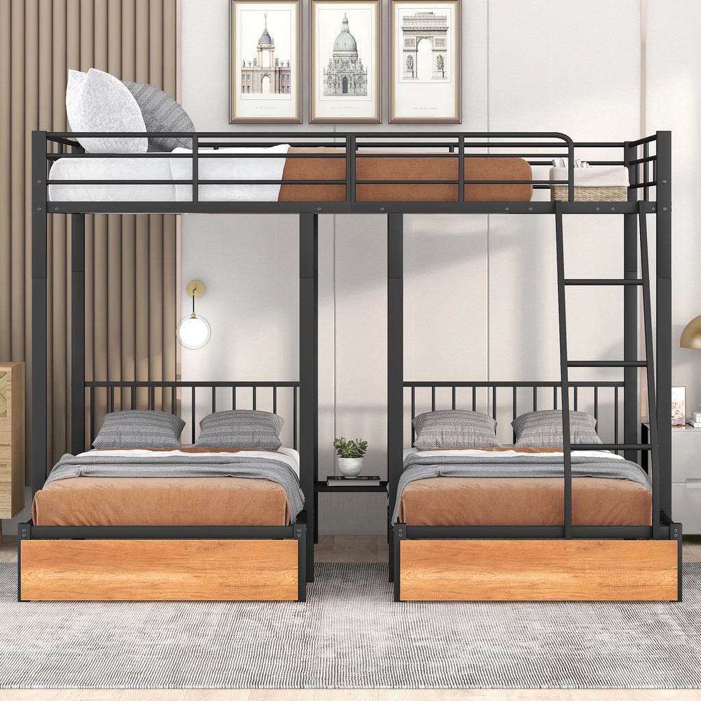 Black Metal Triple Bunk Bed with Drawers J3815