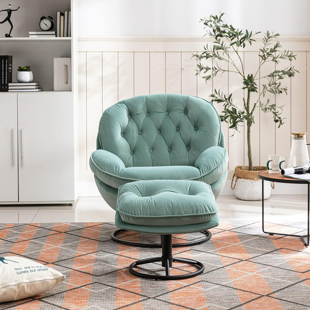 Teal Velvet Swivel Lounge Chair with Ottoman X7557