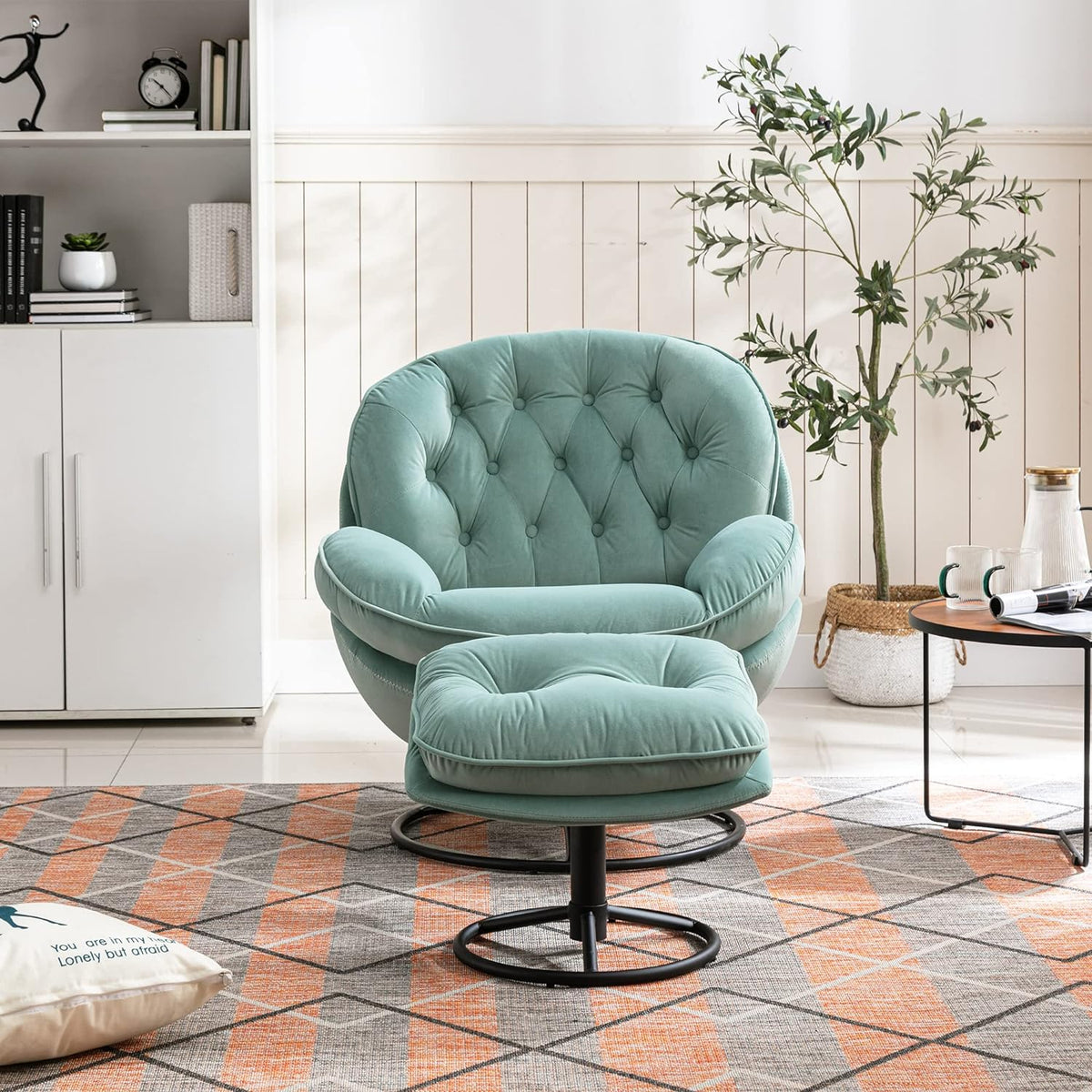 Teal Velvet Swivel Lounge Chair with Ottoman X7557