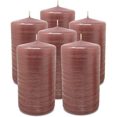 Rose Pink 6 Pack Brushed Metallic Pillar Candles F961