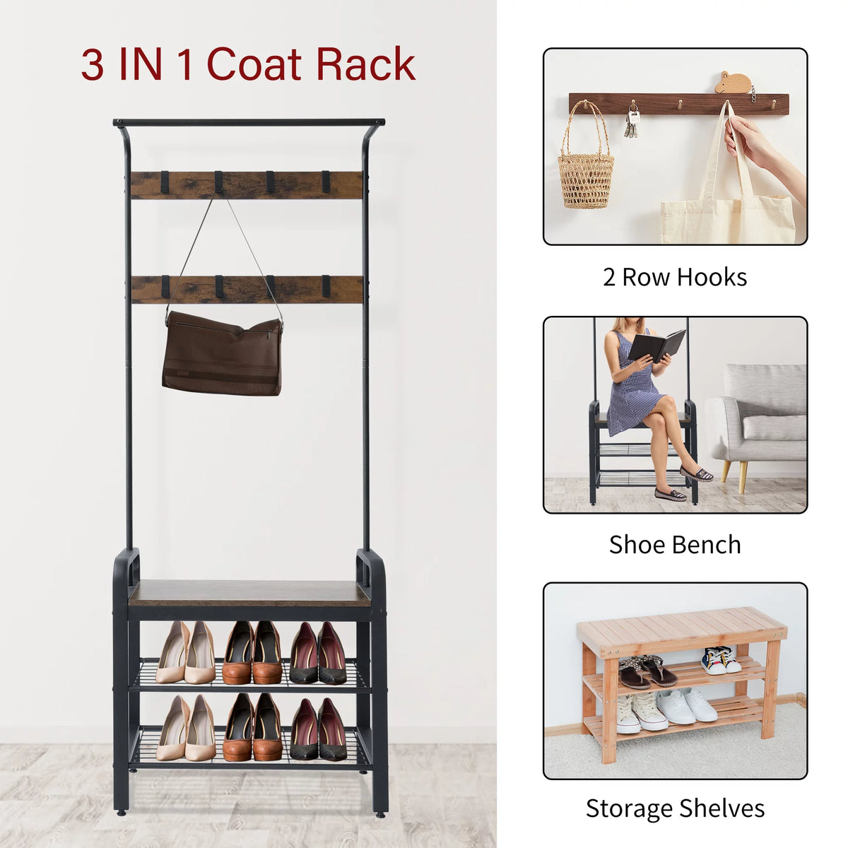 Freestanding Coat Rack with Shoe Bench R860525