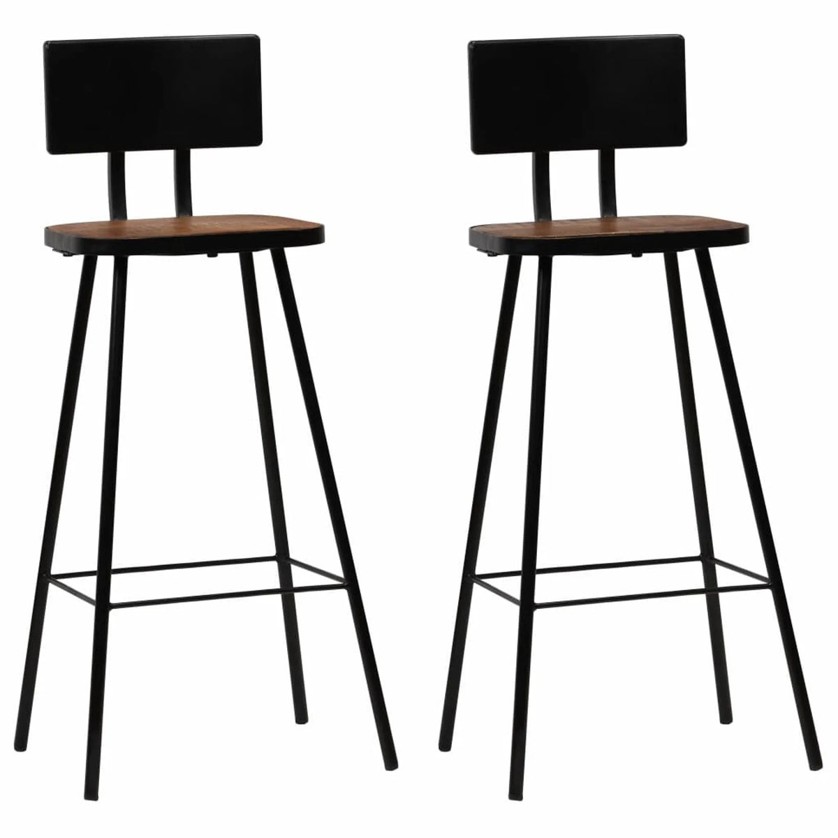 2 Piece Bar Stools Reclaimed Wood Seat with Backrest Steel Frame L903