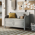 Rustic Wooden Storage Bench with Upholstered Seat Cushion M8604