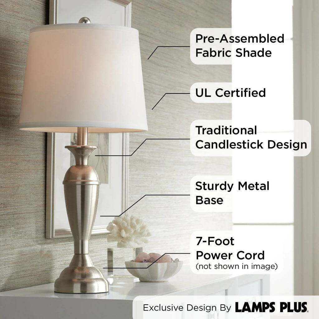 Set of 2 Brushed Nickel Table Lamps I107256