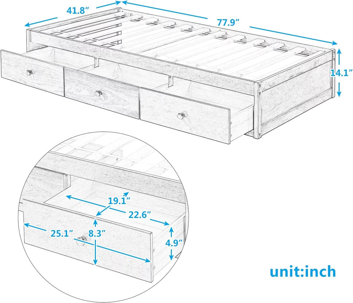 Solid Wood Platform Bed with Drawers Q865