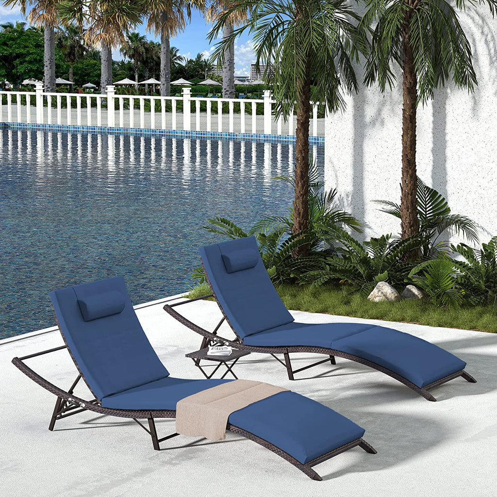 Rattan Adjustable Back 3 Pieces Cushioned Patio Chaise Lounge G735