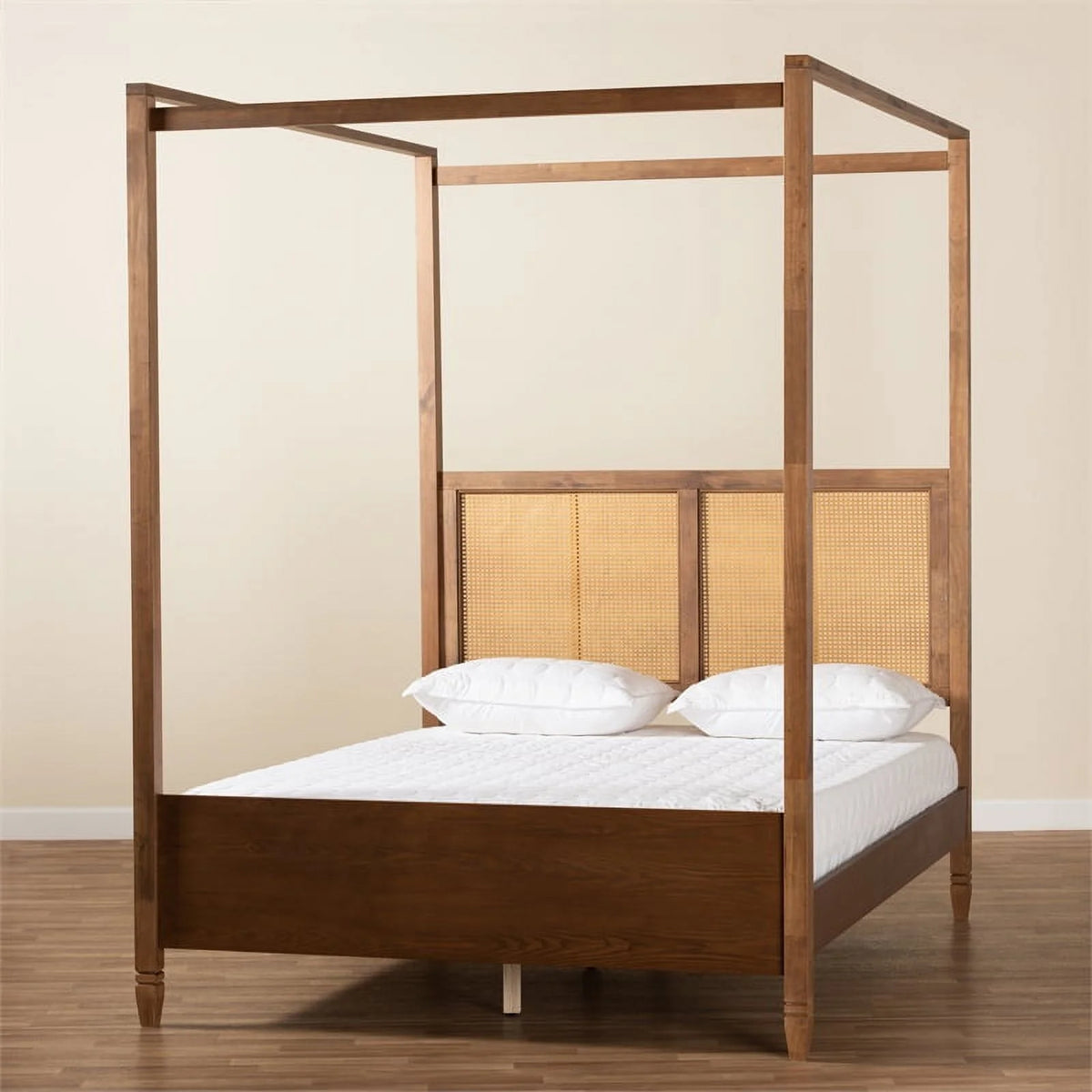 Brown Finished Wood Queen Size Canopy Bed K80077