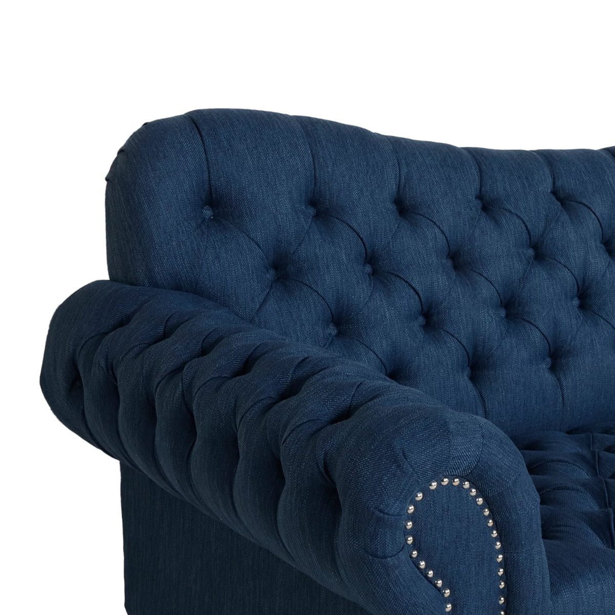 Navy Blue and Dark Brown 3 Seater Fabric Sofa V6998