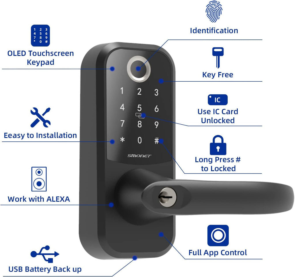 Smart Lock Fingerprint Door Lock with Reversible Handle Keyless Entry Deadbolt Lock E81109