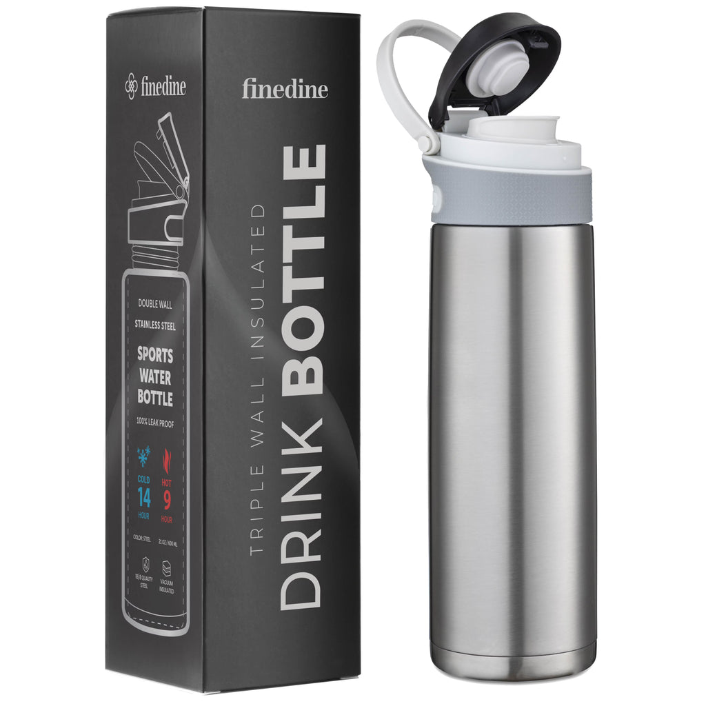 Stainless-Steel Water Bottle with Flip-Top Lid, 20 oz, Wide Mouth and Leakproof W152473