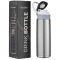 Stainless-Steel Water Bottle with Flip-Top Lid, 20 oz, Wide Mouth and Leakproof W152473
