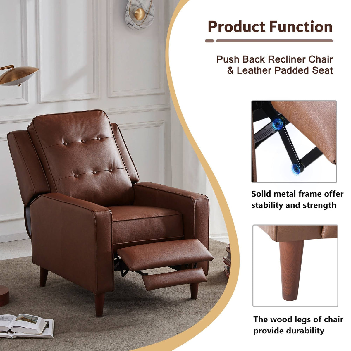 Dark Brown Push Back Recliner Armchair O572