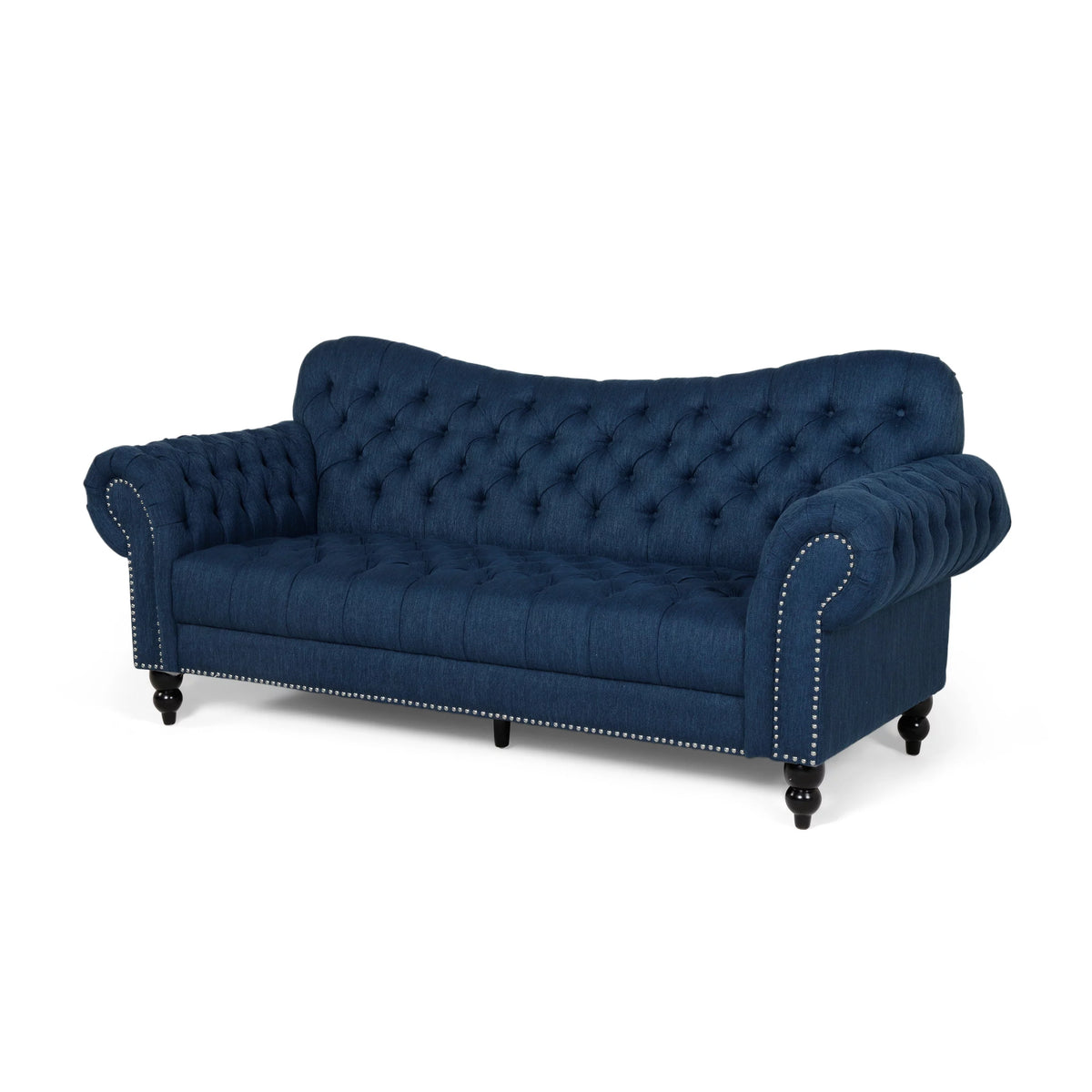 Navy Blue and Dark Brown 3 Seater Fabric Sofa V6998