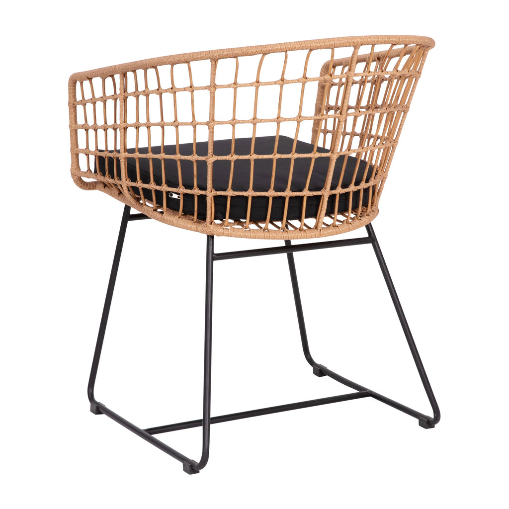 Set of 2 Indoor/Outdoor Rope PE Wicker Rattan Club Chairs with Black Cushions Z1237