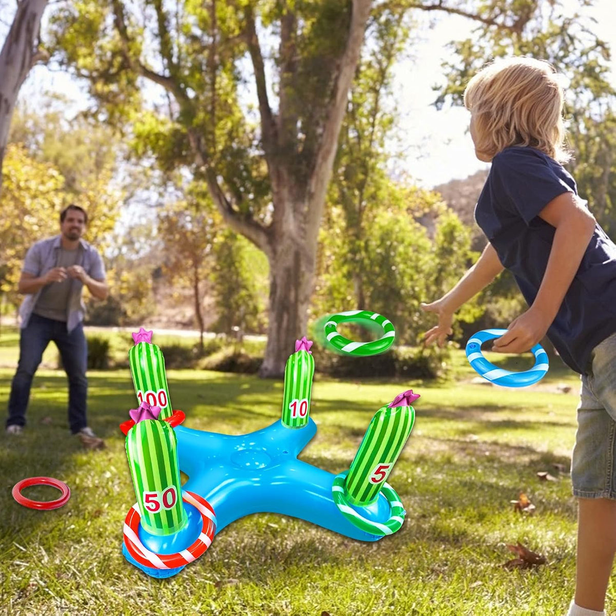 Giant Inflatable Cactus Ring Toss Party Game Toys (4 Rings) Q21743
