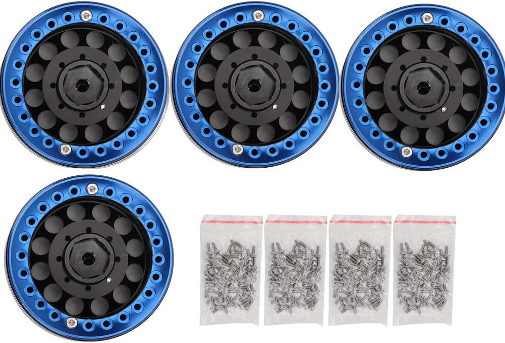 4Pcs 1.9 Inch Beadlock Wheel Rim Hub Accessory for RC Crawler Car (Black Red) E240191