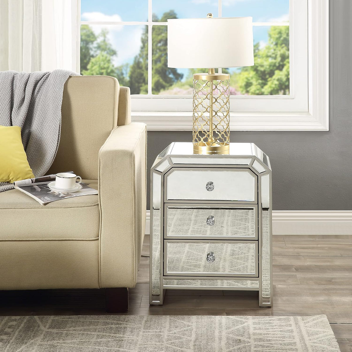 Mirrored Nightstand with 3-Drawers I8706