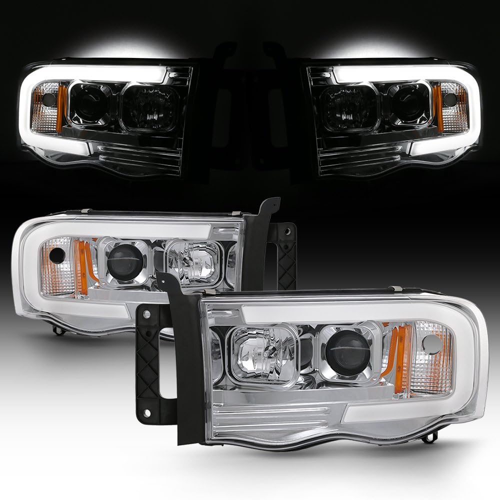 Black LED Tube Projector Headlights Pair S8187