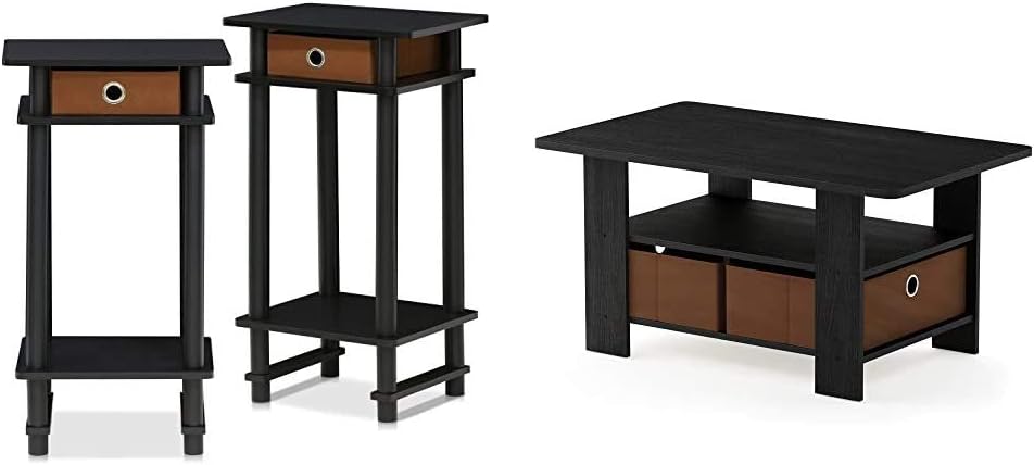 Espresso & Medium Brown End Table and Coffee Table with Bin Drawer C689