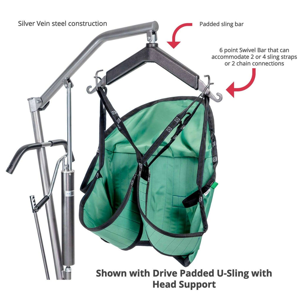 Hydraulic Patient Lift with Six Point Cradle, 5x22 Casters, Silver Vein Z1500