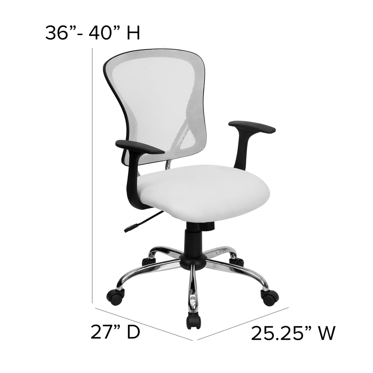White Mesh Swivel Task Office Chair with Chrome Base and Arms B364