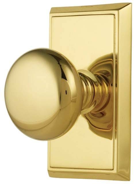 Passage Set Unlacquered Brass Knob with Rectangular Rosette V83868