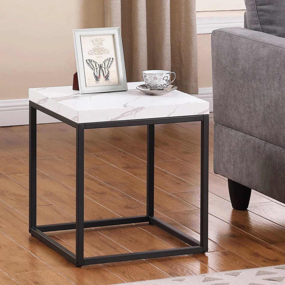 Marble Wood and Metal Side Table G9087