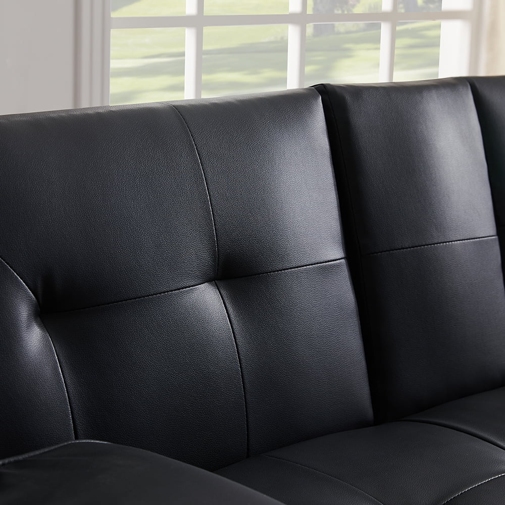 Faux Leather Convertible Futon Sofa Bed with Cup Holders E452296