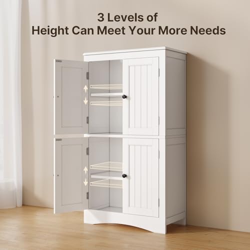 43" White Kitchen Pantry Cabinet with Adjustable Shelves F299
