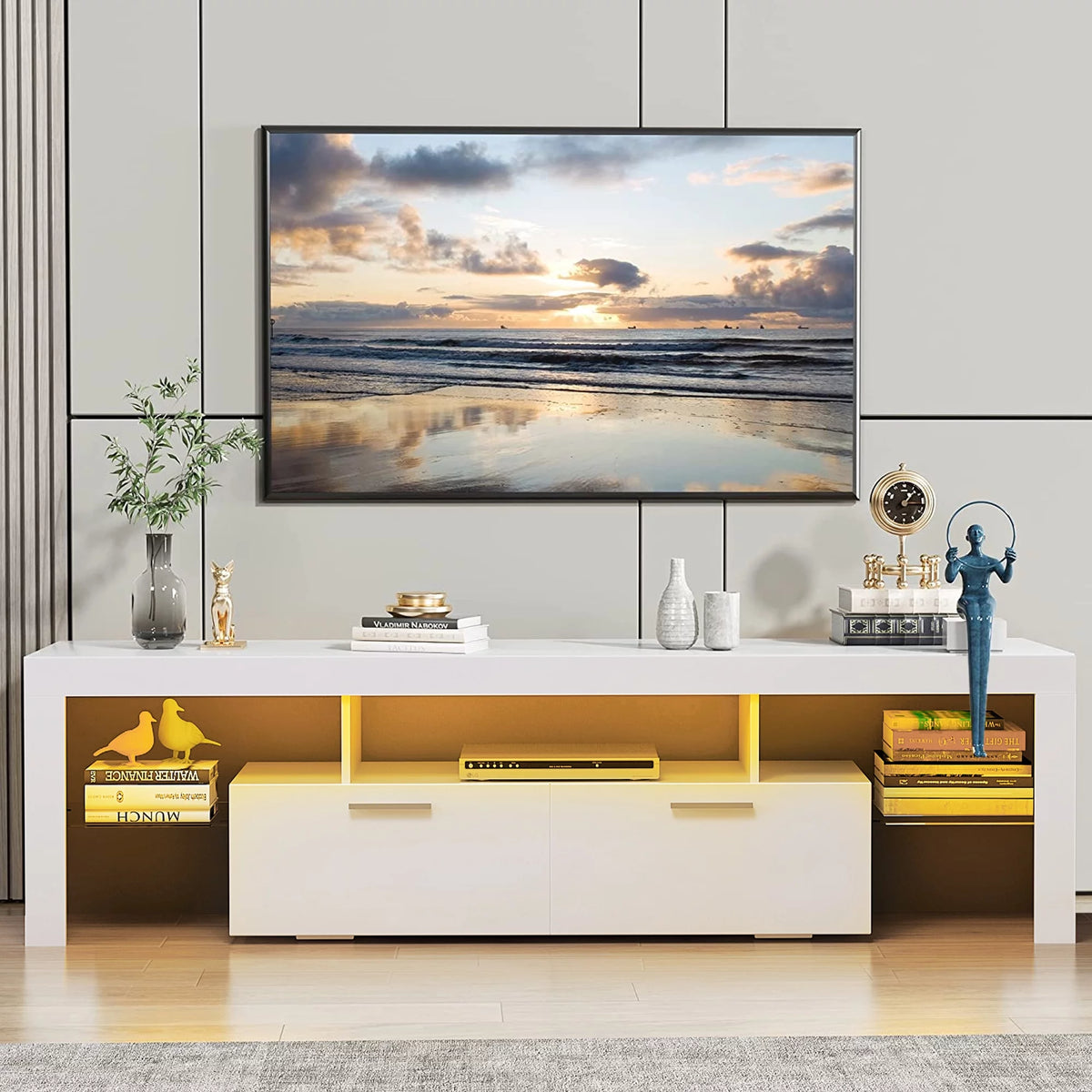Black TV Stand for 70 Inch TV with LED Light T74339