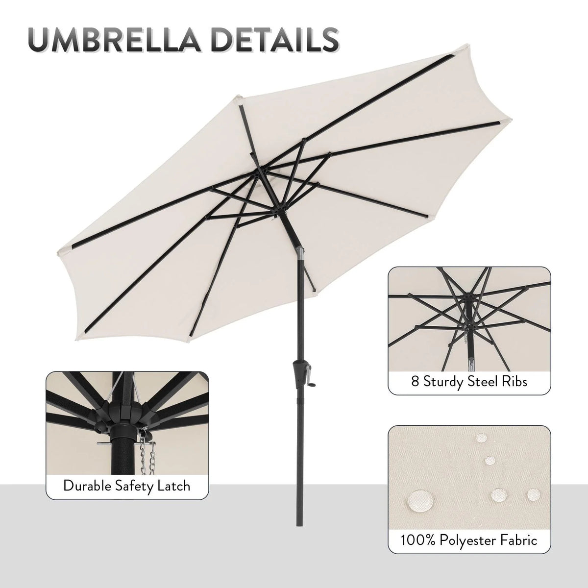 Cream 9-Feet Patio Umbrella with 8 Ribs P951
