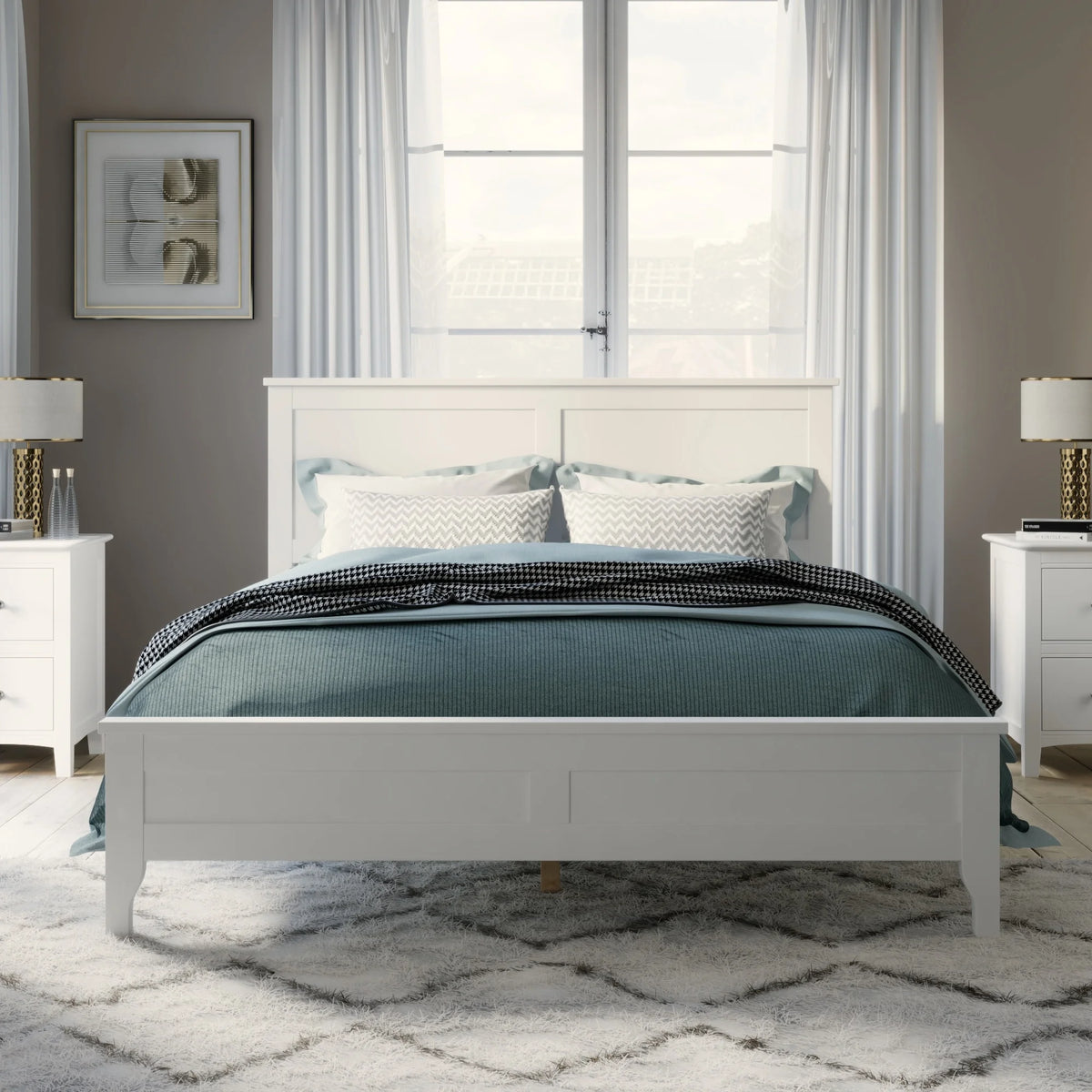 White King Pine Wood Platform Bed Frame with Headboard J48234