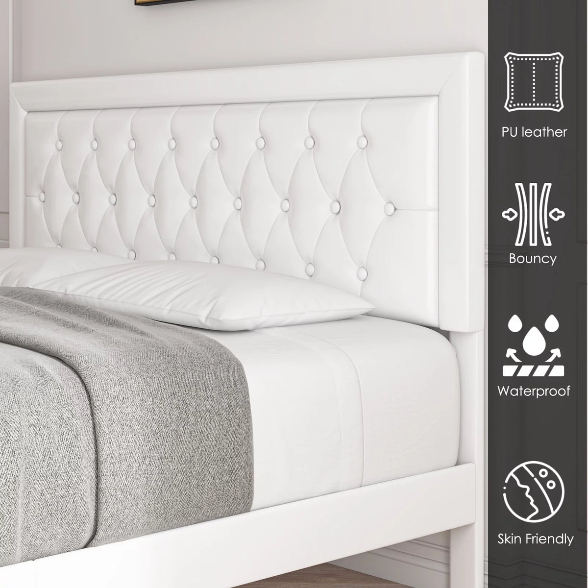 Queen Size Black PU Leather Upholstered Platform Bed Frame I82991