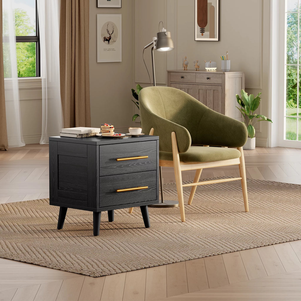 Black 2 Drawer Wood Nightstand B1531
