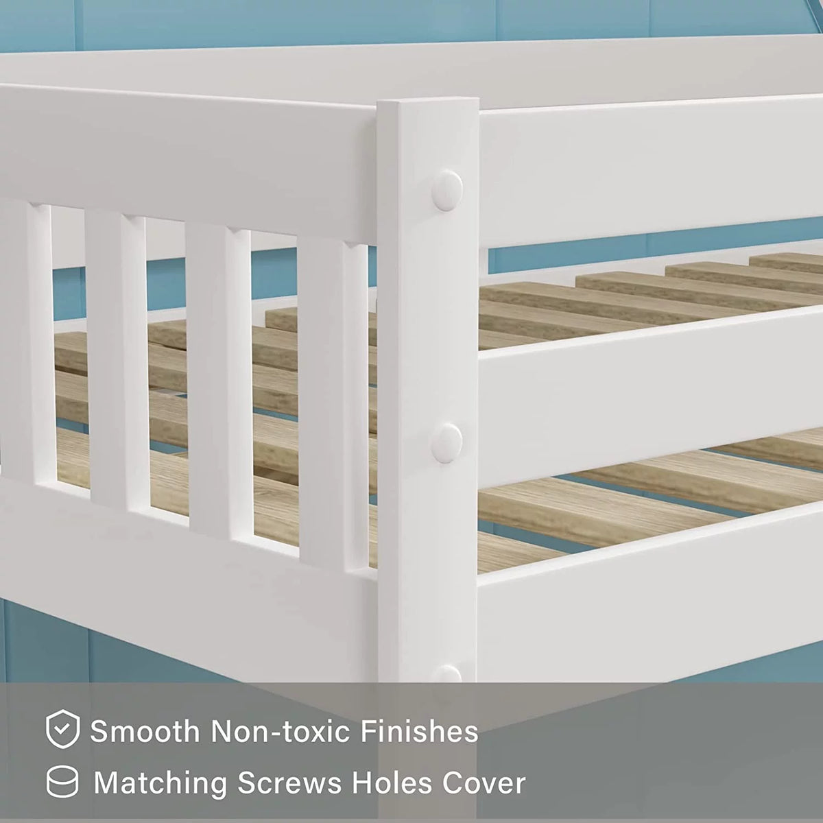 White Wood Twin Over Twin Bunk Bed with Guardrails & Ladder U129